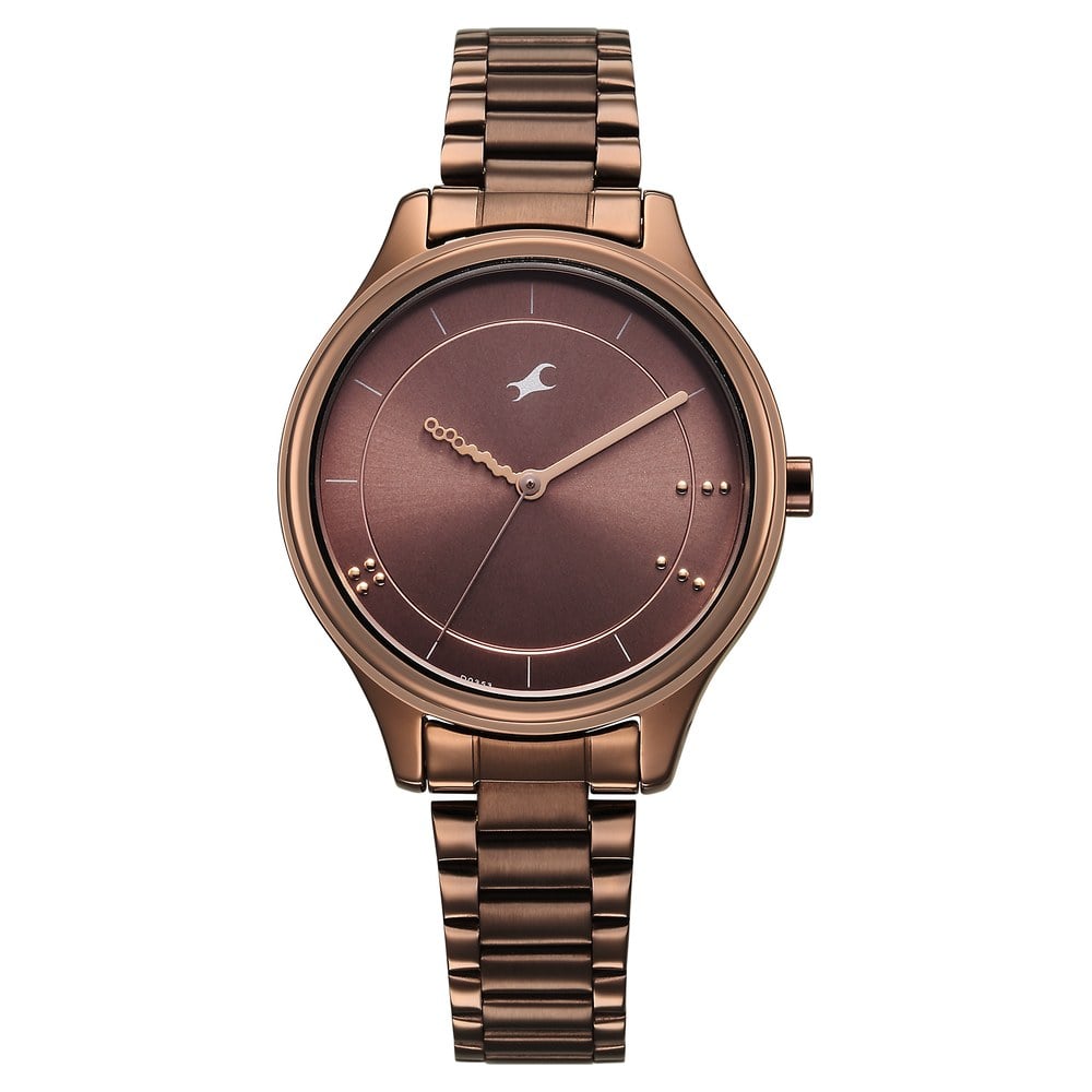 [6296QM01] Fastrack Stunners Quartz Analog Brown Dial Brown Metal Strap Watch For Girls