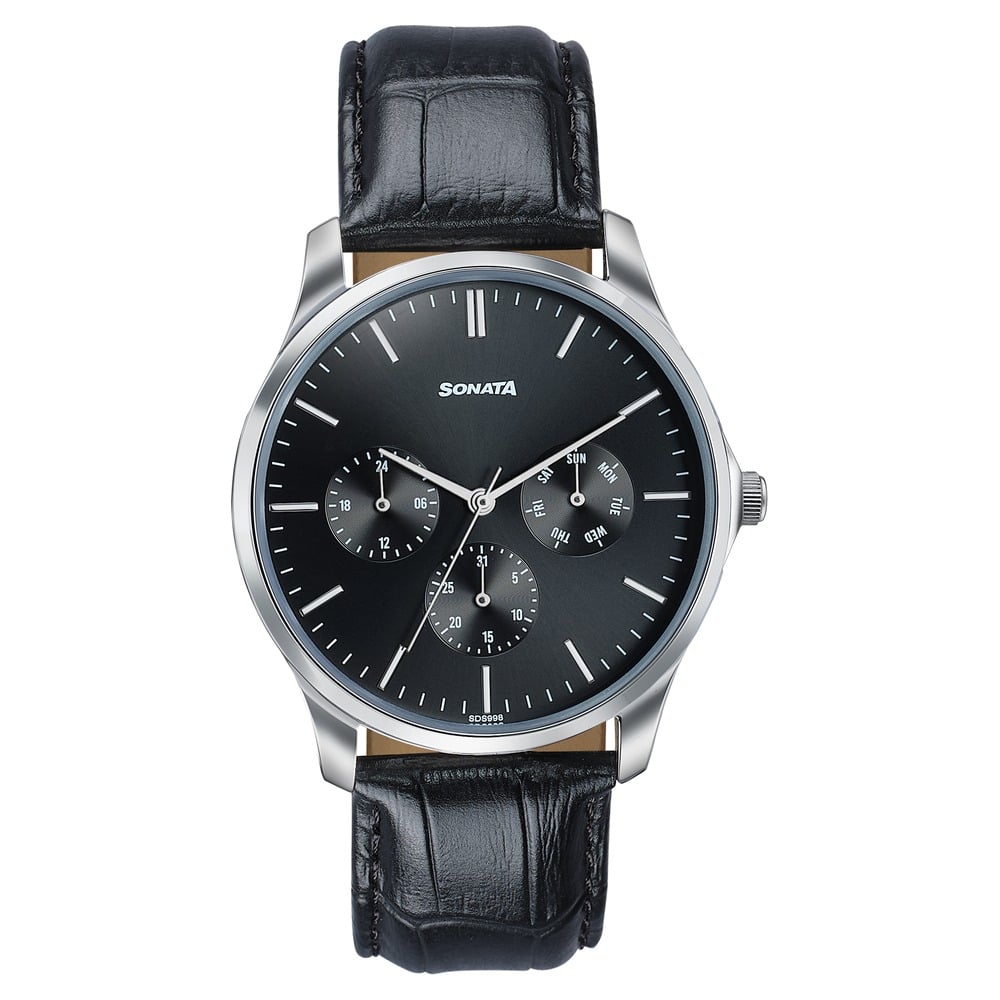 [77163sl02] Sonata Men's Work Wear black dial Watch - Premium Multifunction design for everyday style