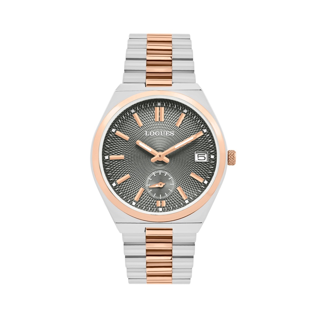 [G1997BWMD-27] Logues Quartz Analogue Grey Dial Rose Two Tone Metal Strap Watch For Men