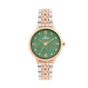 Logues Quartz Analogue Green Dial Rose Two Tone Metal Strap Watch For Women