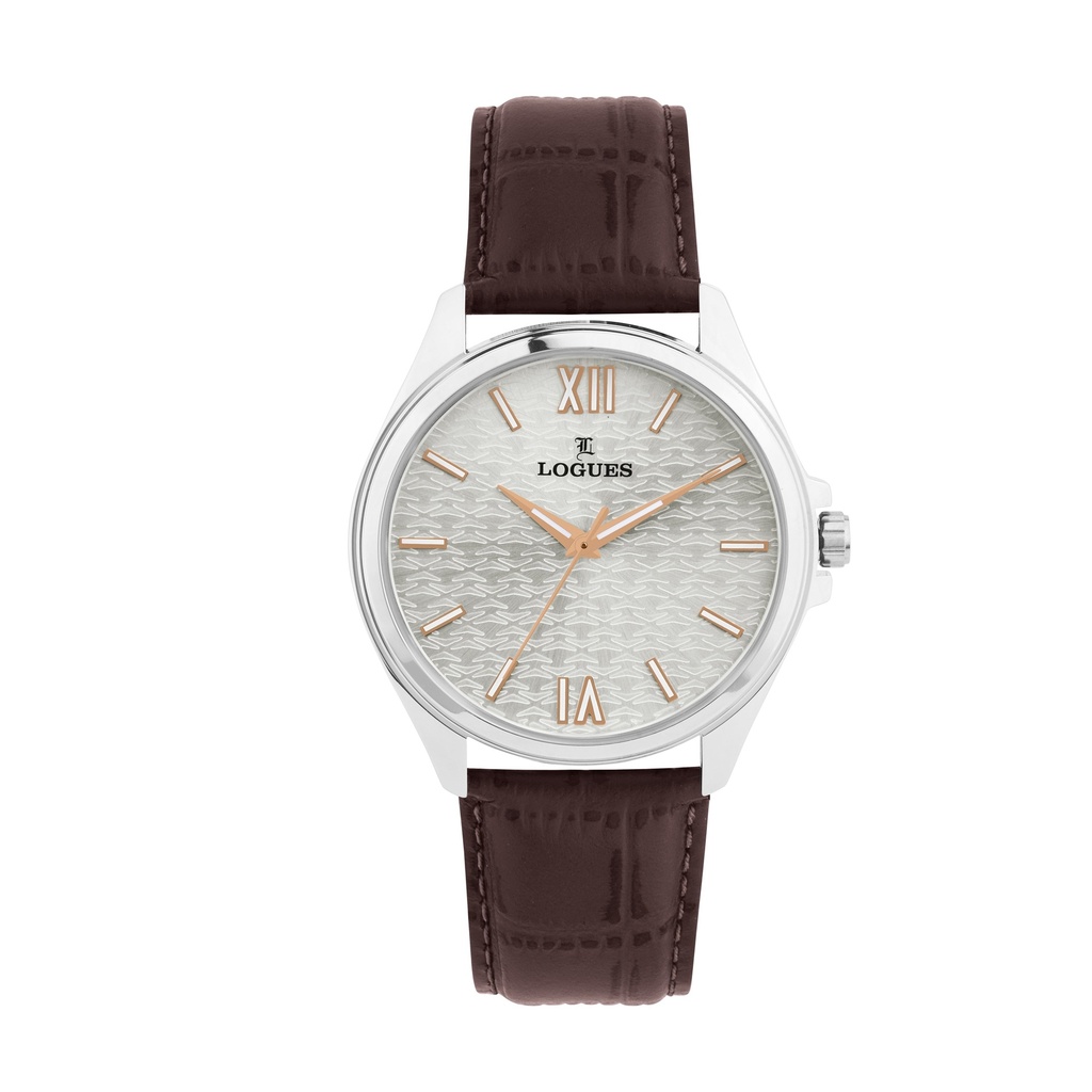 [G4162SL02] Logues Quartz Analogue Silver Dial Brown Leather Strap Watch For Men