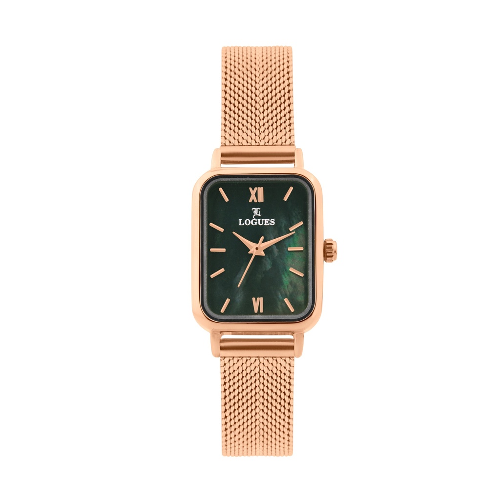 [L6211WZ-10] Logues Quartz Analogue Green Dial Rose Mesh Strap Watch For Women