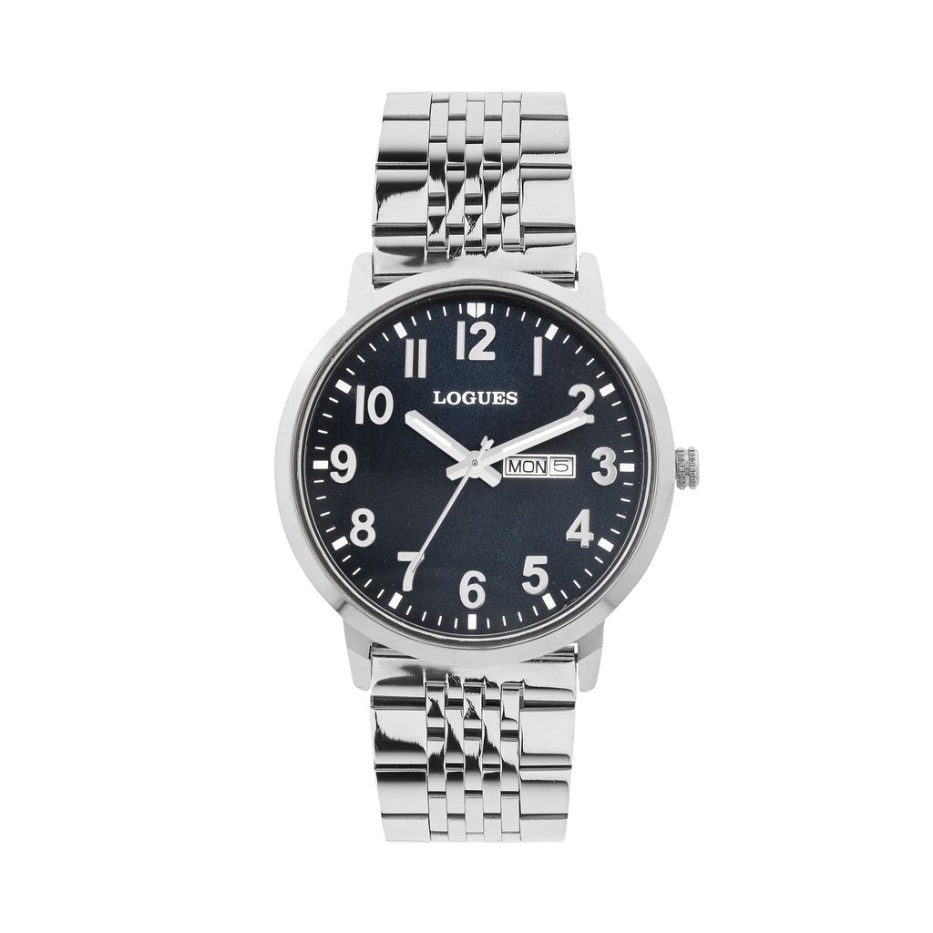 [G4191SMD-04] Logues Quartz Analogue Blue Dial Steel Metal Strap Watch For Men