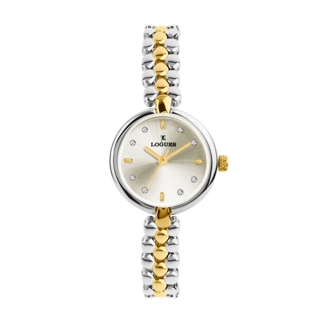 [L6243BM-11] Logues Quartz Analogue Ivory Dial Gold Two Tone Metal Strap Watch For Women