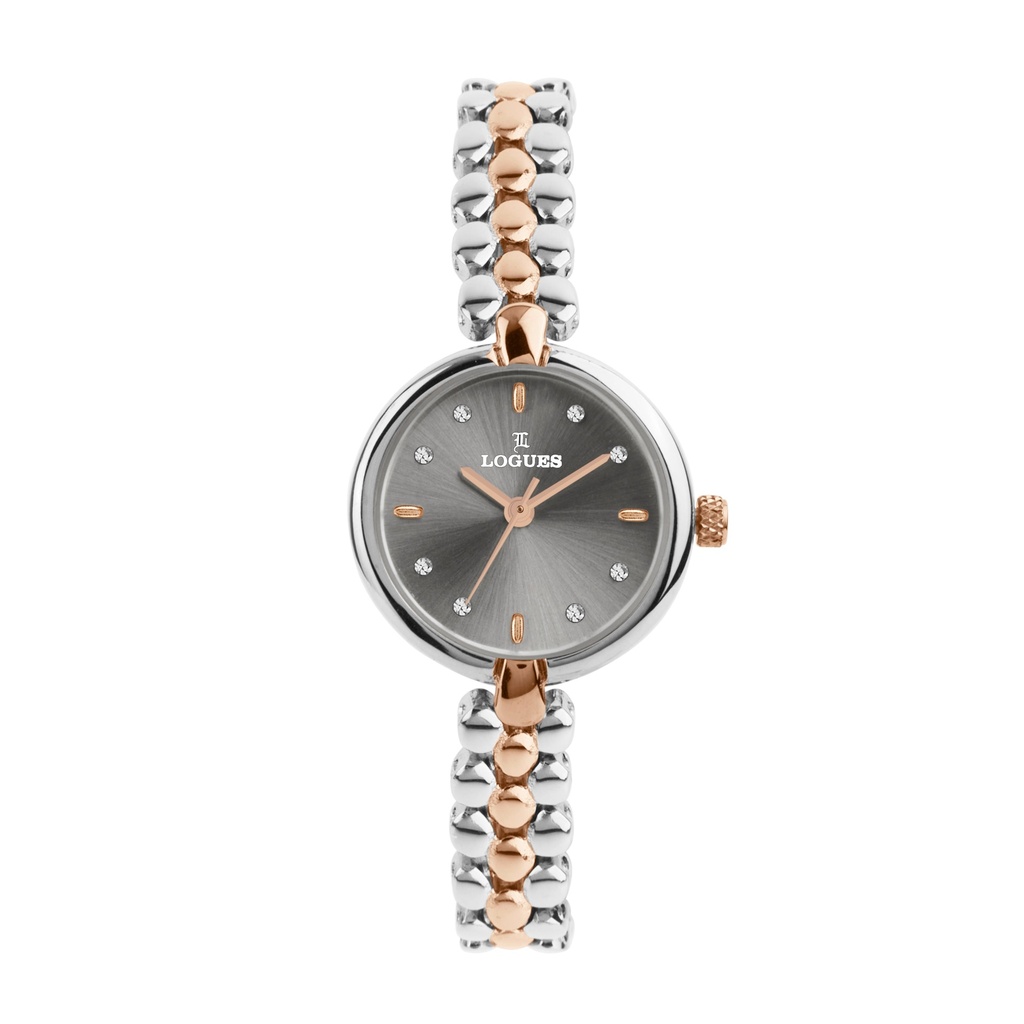 [L6243BWM-27] Logues Quartz Analogue Grey Dial Rose Two Tone Metal Strap Watch For Women