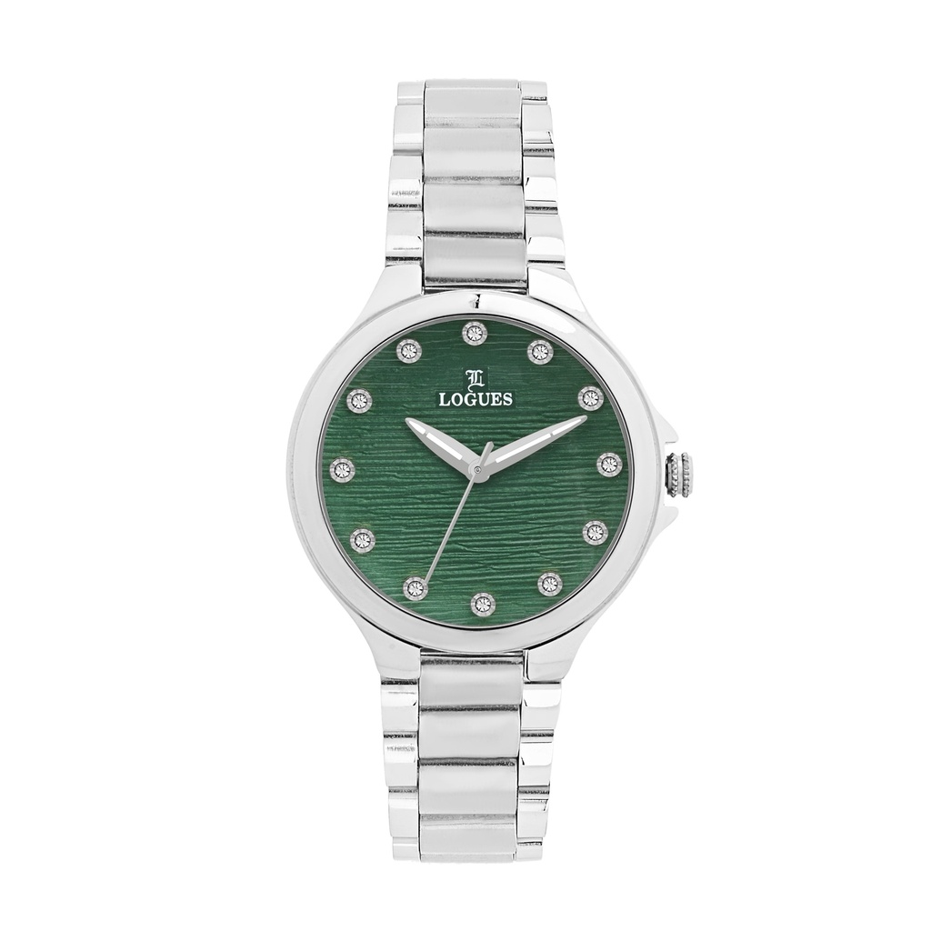 [L6239SM-10] Logues Quartz Analogue Green Dial Steel Metal Strap Watch For Women