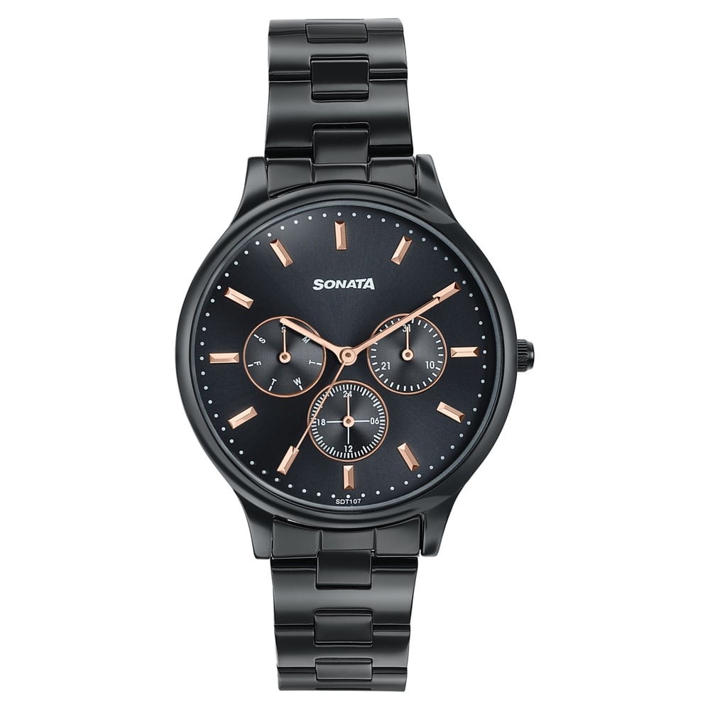 [87119nm01] Sonata Women's Work Wear braitiful black Watch - Premium Multifunction design for everyday style