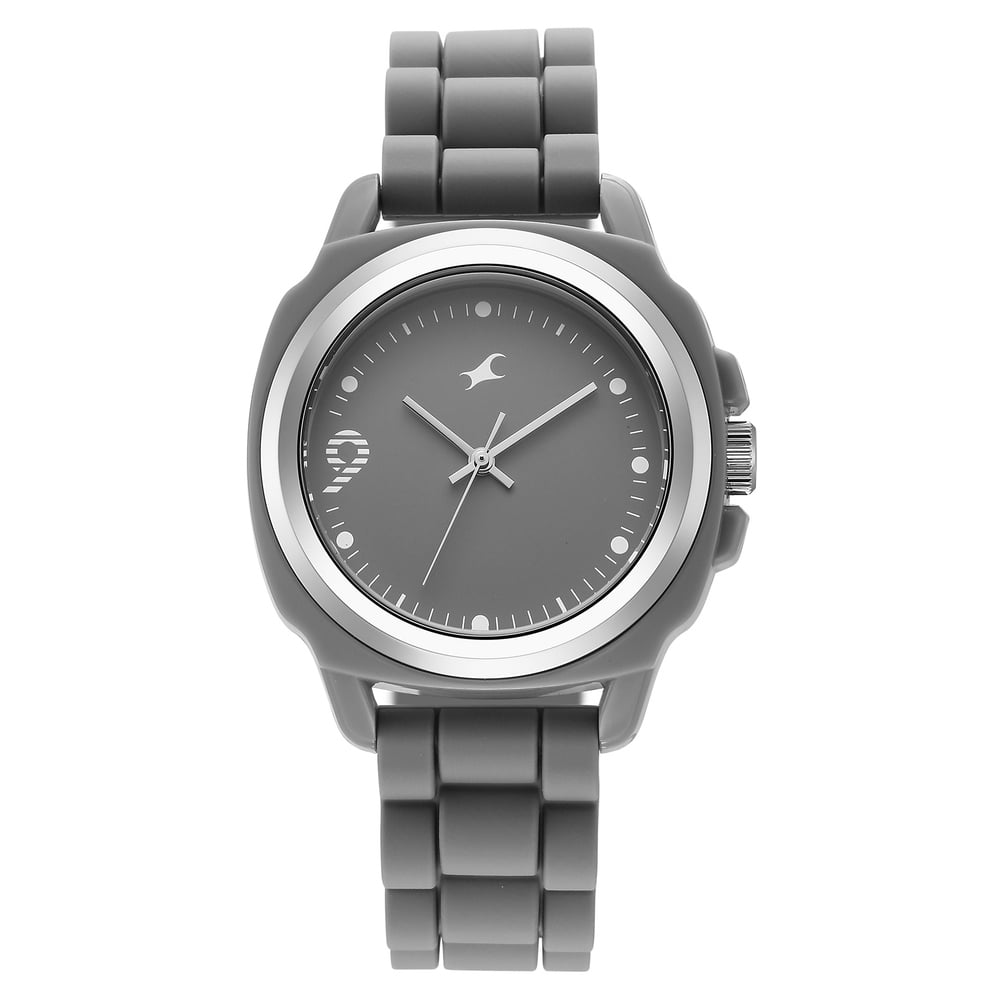 Fastrack Hype Bounce Quartz Analog Grey Dial Grey Silicone Strap Watch For Guys