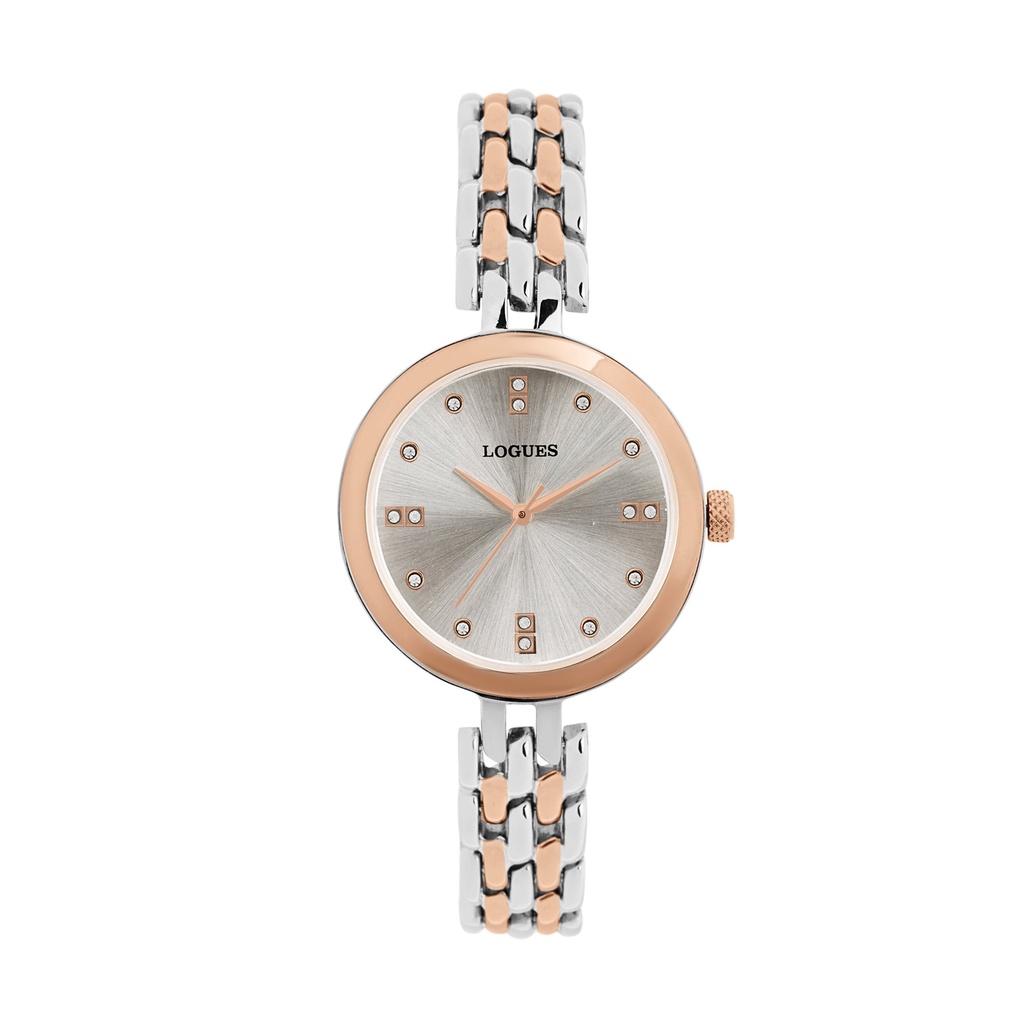 [L6257BWM-02] Logues Quartz Analogue Silver Dial Rose Two Tone Metal Strap Watch For Women