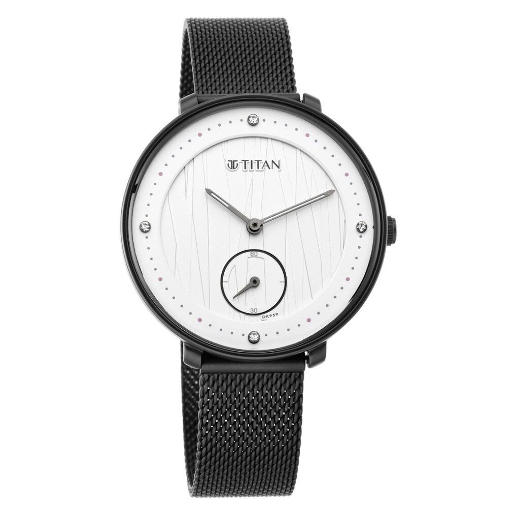 [2651NM01] Titan Workwear Black Dial Women Watch With Stainless Steel Strap