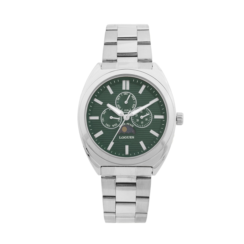 [G1905SM-10] Logues Quartz Analogue Green Dial Steel Metal Strap Watch For Men