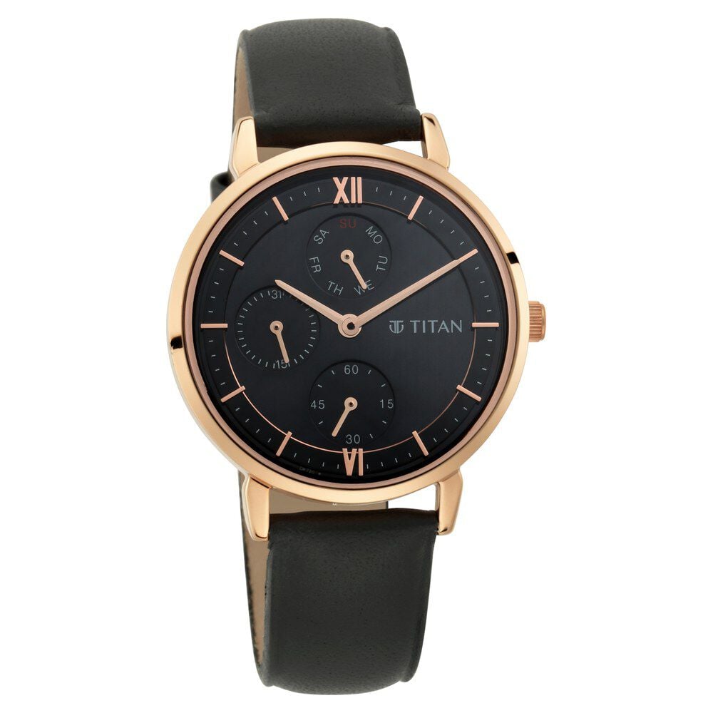 [2652WL01] Titan Women's Regal: Roman Numeral Black Dial & Leather Strap Watch