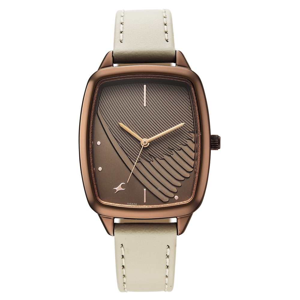 Fastrack Wild Quartz Analog Brown Dial Beige Leather Strap Watch For Girls