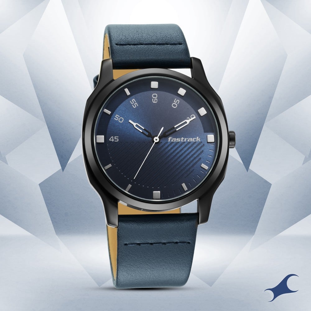 [3255NL03] Fastrack Stunners Quartz Analog Blue Dial Leather Strap Watch for Guys
