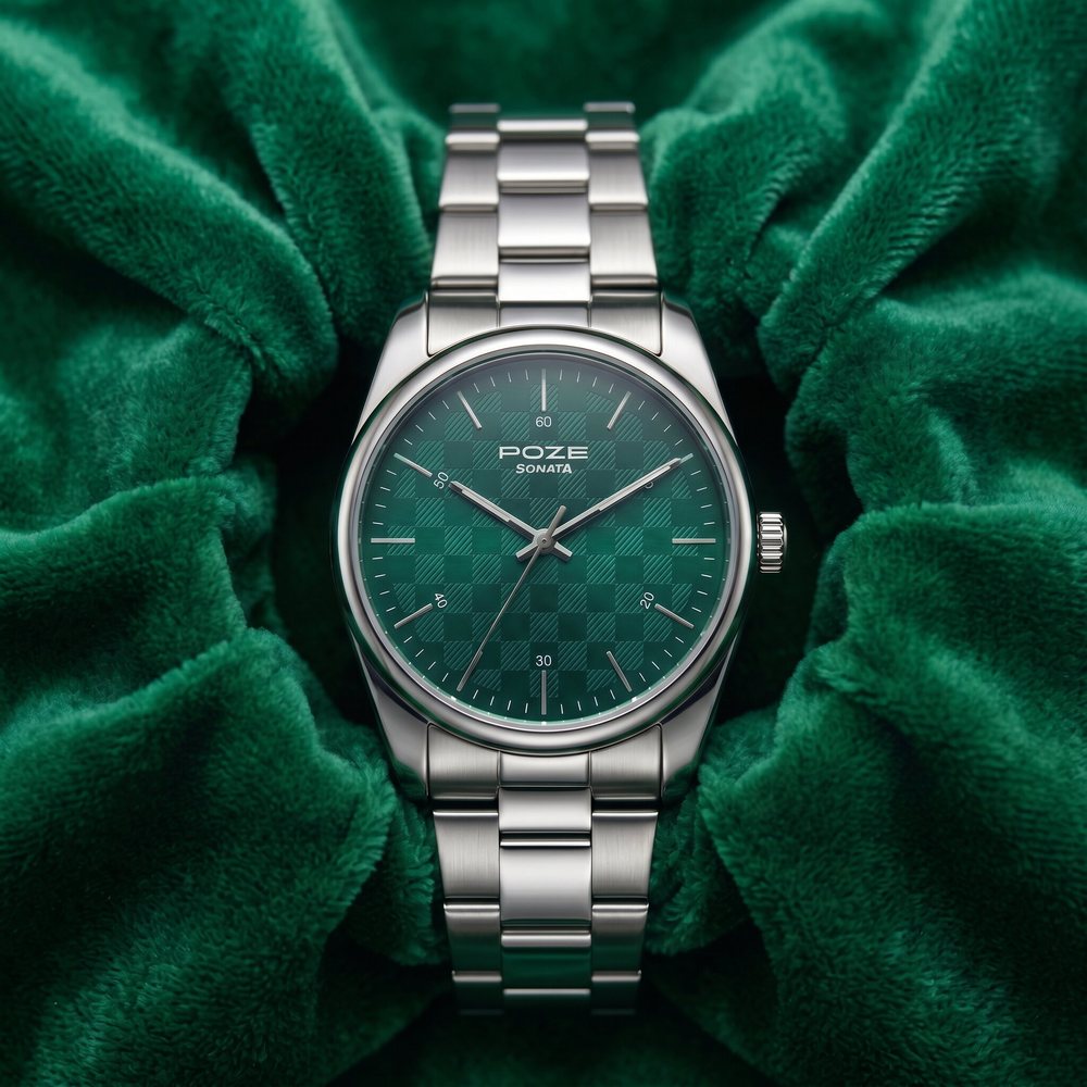 Poze By Sonata Quartz Analog Green Dial Silver Stainless Steel Strap Watch For Men