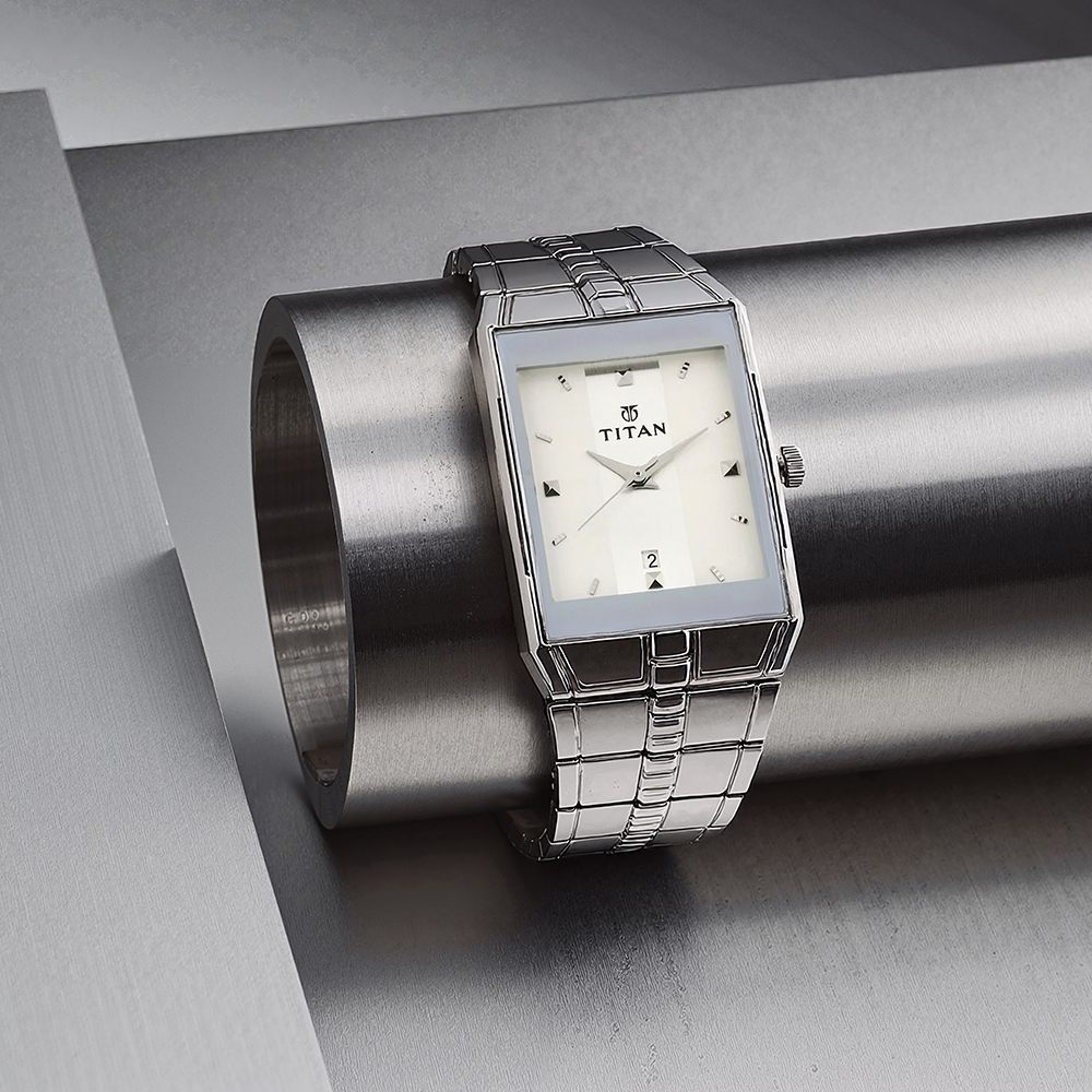 Titan Quartz Analog with Date White Dial Stainless Steel Strap Watch for Men