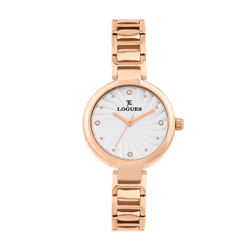 [L6223WM-02] Logues Quartz Analogue Silver Dial Rose Metal Strap Watch For Women
