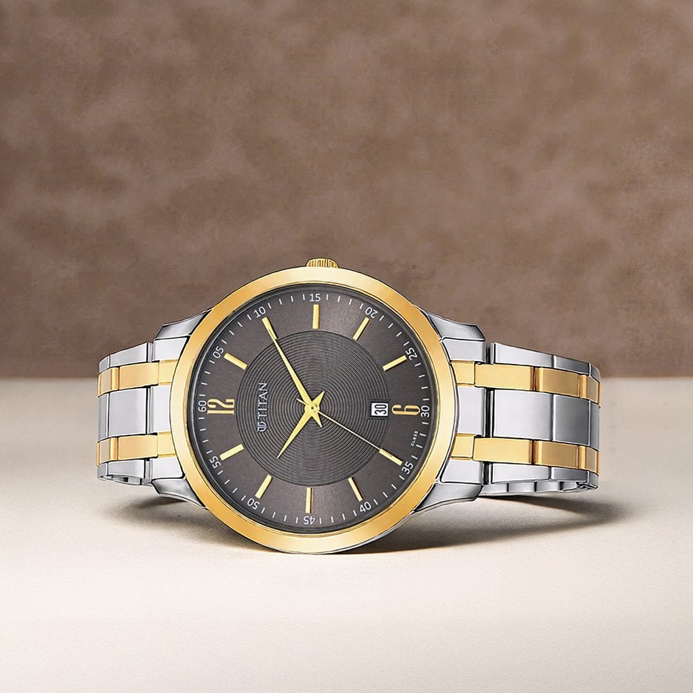 Titan Analog with Date Brown Dial Metal Strap watch for Men