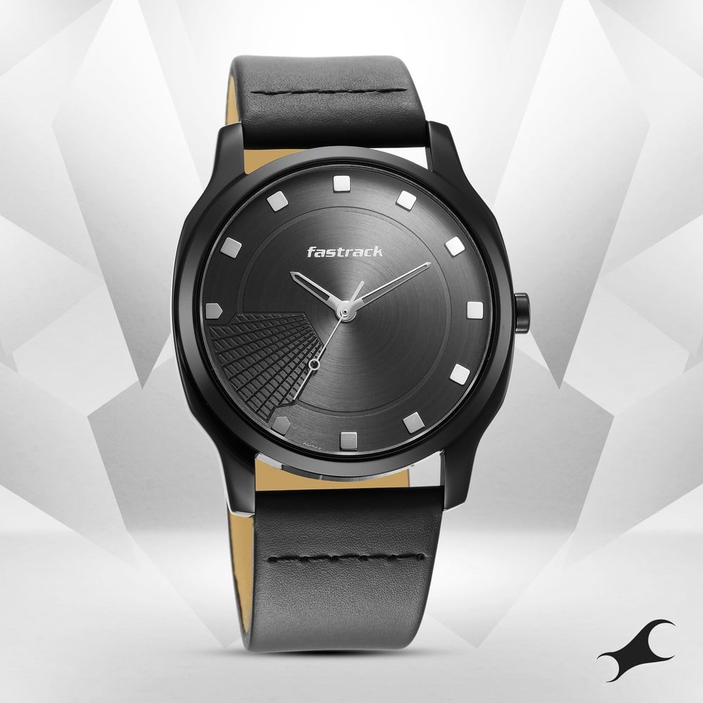 [3255NL01] Fastrack Stunners Quartz Analog Anthracite Dial Leather Strap Watch for Guys