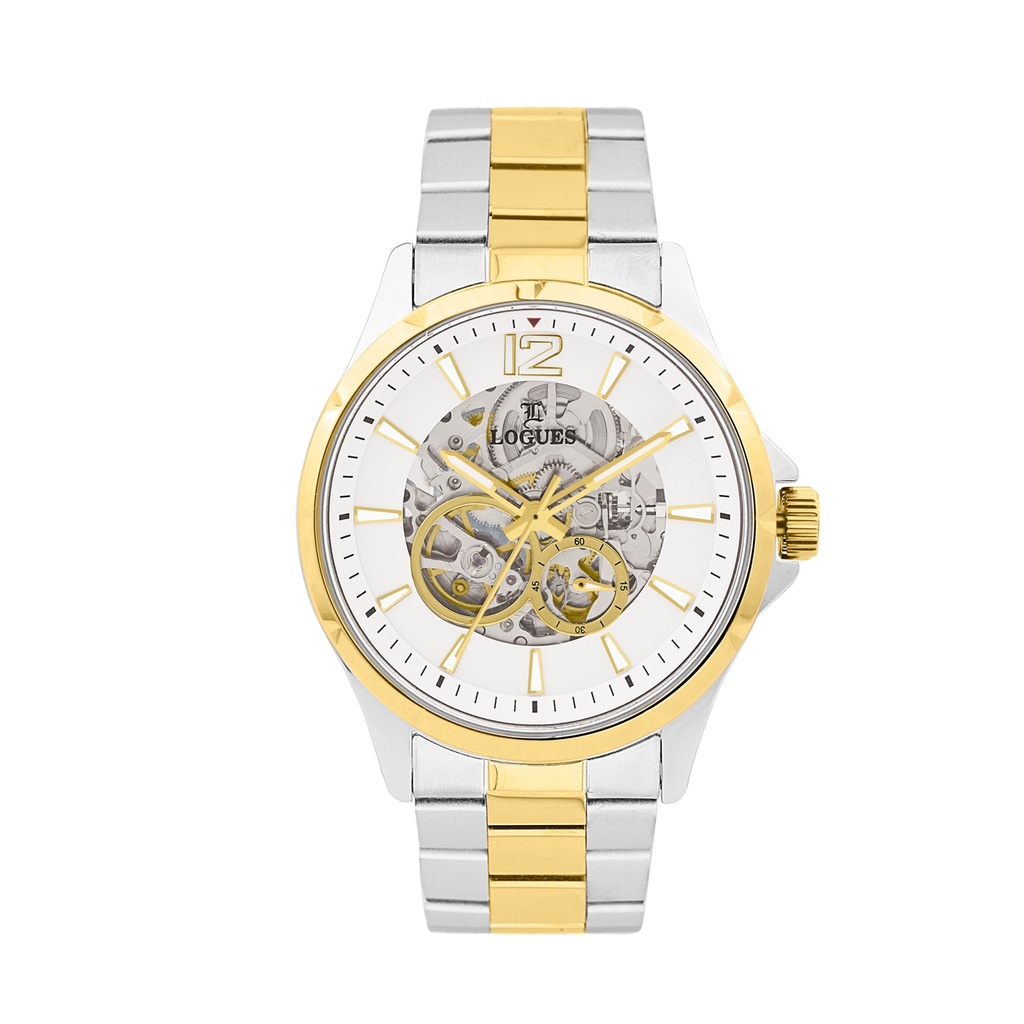 [G8502BM-02] Logues Automatic Analogue Silver Dial Gold Two Tone Metal Strap Watch For Men