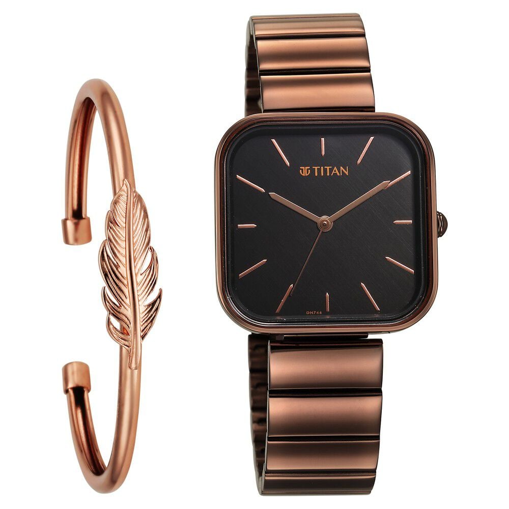 [2715qm01f] Titan Purple Stackables Quartz Analog Black Dial Stainless Steel Strap Watch for Women