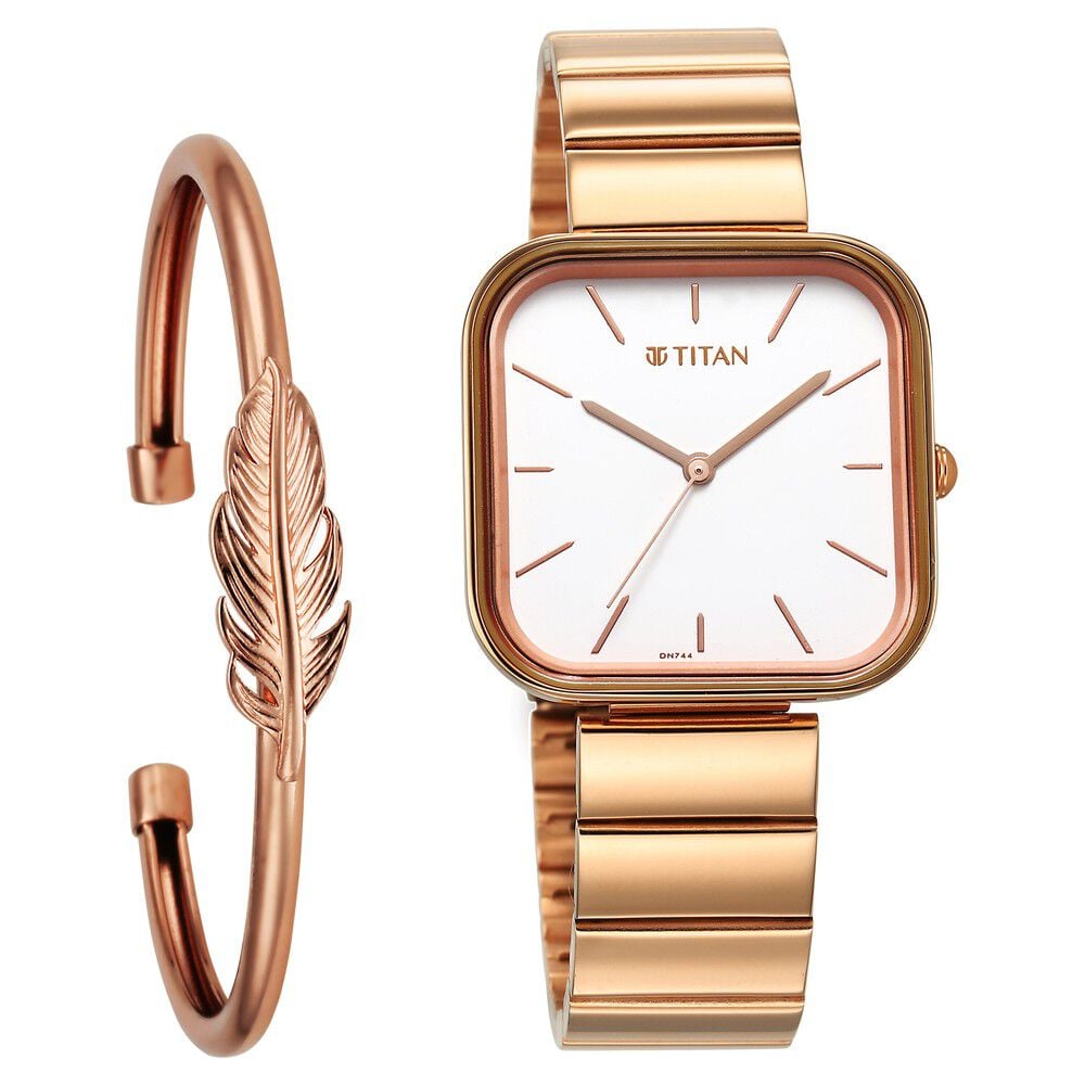 [2715WM01F] Titan Purple Stackables Quartz Analog White Dial Stainless Steel Strap Watch for Women