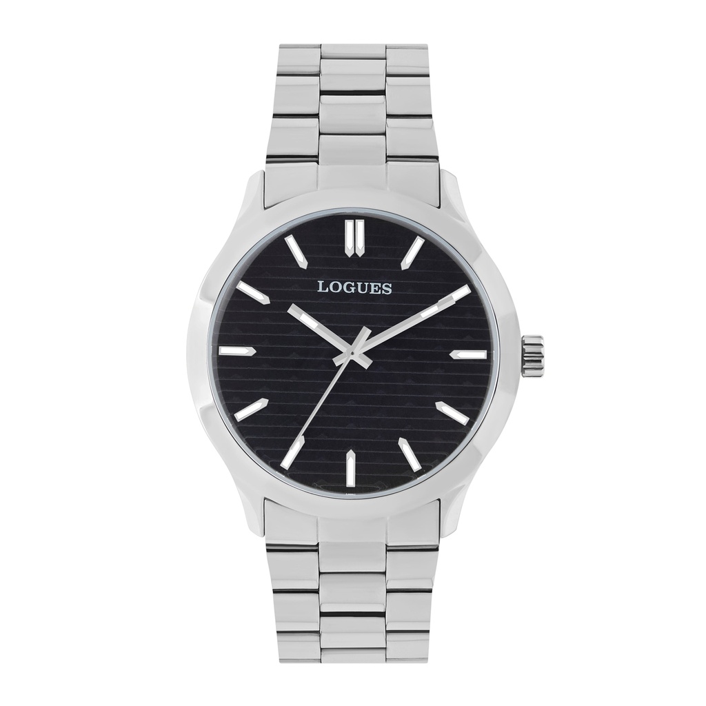 [G4187SM-03] Logues Quartz Analogue Black Dial Steel Metal Strap Watch For Men