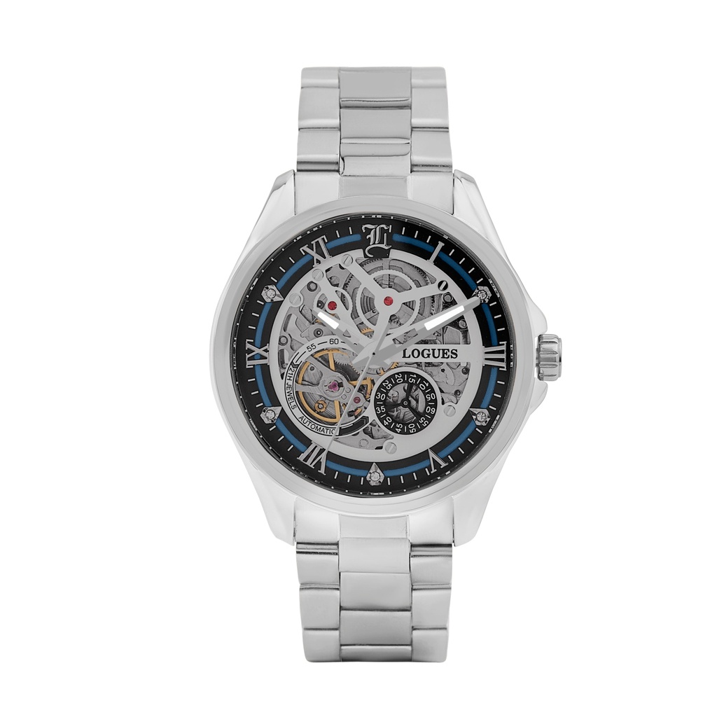 [G8503SM-04] Logues Automatic Analogue Blue Dial Silver Metal Strap Watch For Men