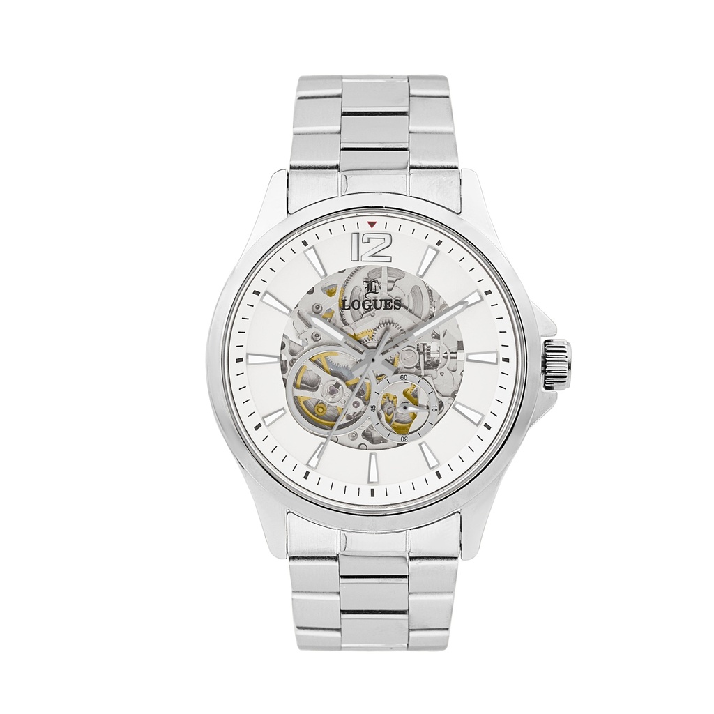 [G8502SM-02] Logues Automatic Analogue Silver Dial Steel Metal Strap Watch For Men