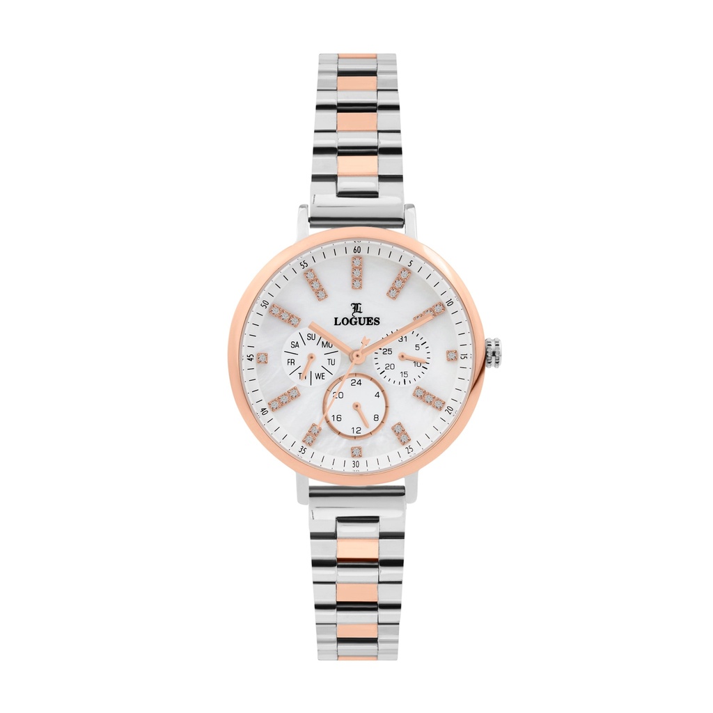 [L1720BWM-02] Logues Quartz Analogue Silver Dial Rose Two Tone Metal Strap Watch For Women