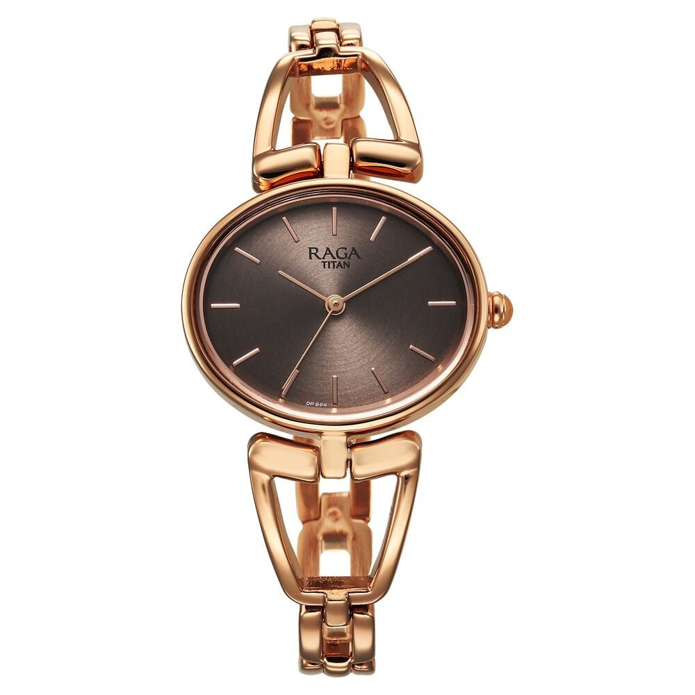 [2748WM01] Titan Raga Ascend Quartz Analog Brown Dial With Rose Gold Color Metal Strap Watch For Women