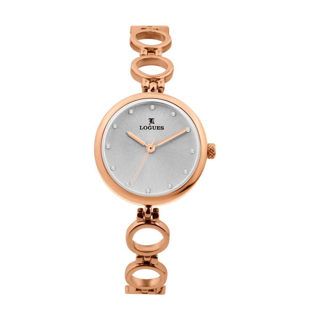 [L6251WM-02] Logues Quartz Analogue Silver Dial Rose Metal Strap Watch For Women