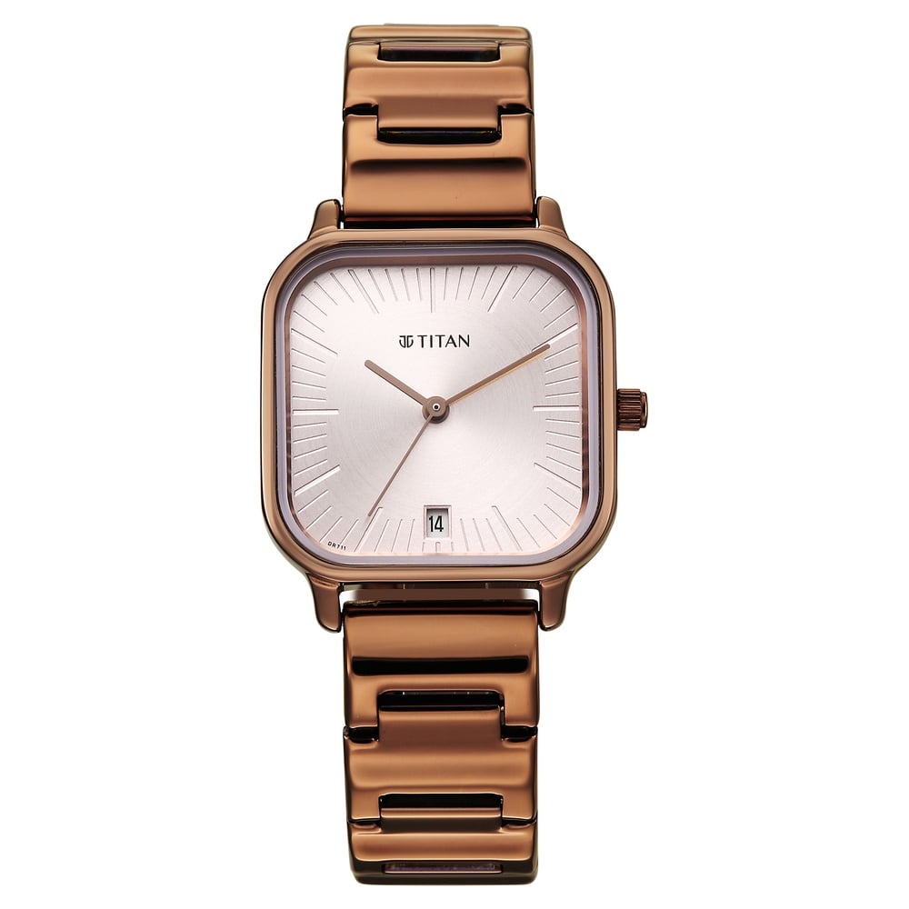 Titan Neo Quartz Analog with Date Silver Dial Brown Metal Strap Watch For Women