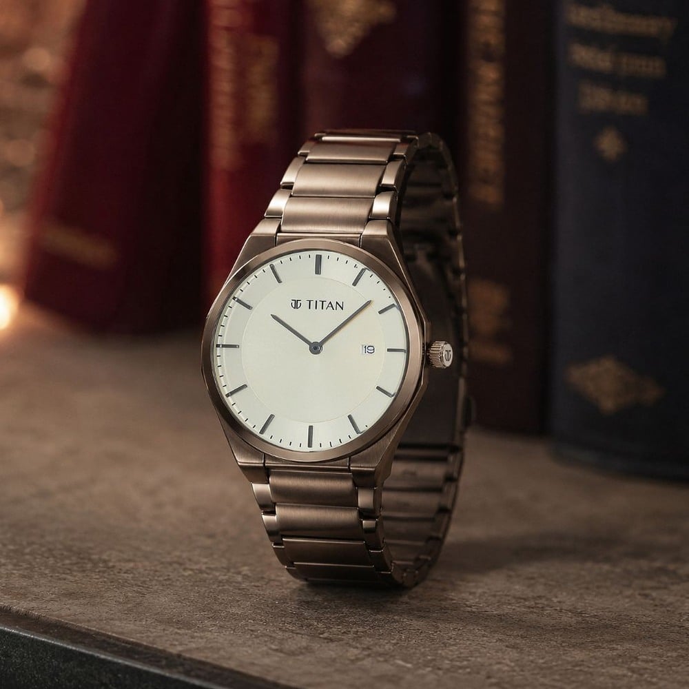 Titan Classique Slim Wear Quartz Analog Champagne Dial Brown Stainless Steel Strap Refined Formal Dress Watch For Men