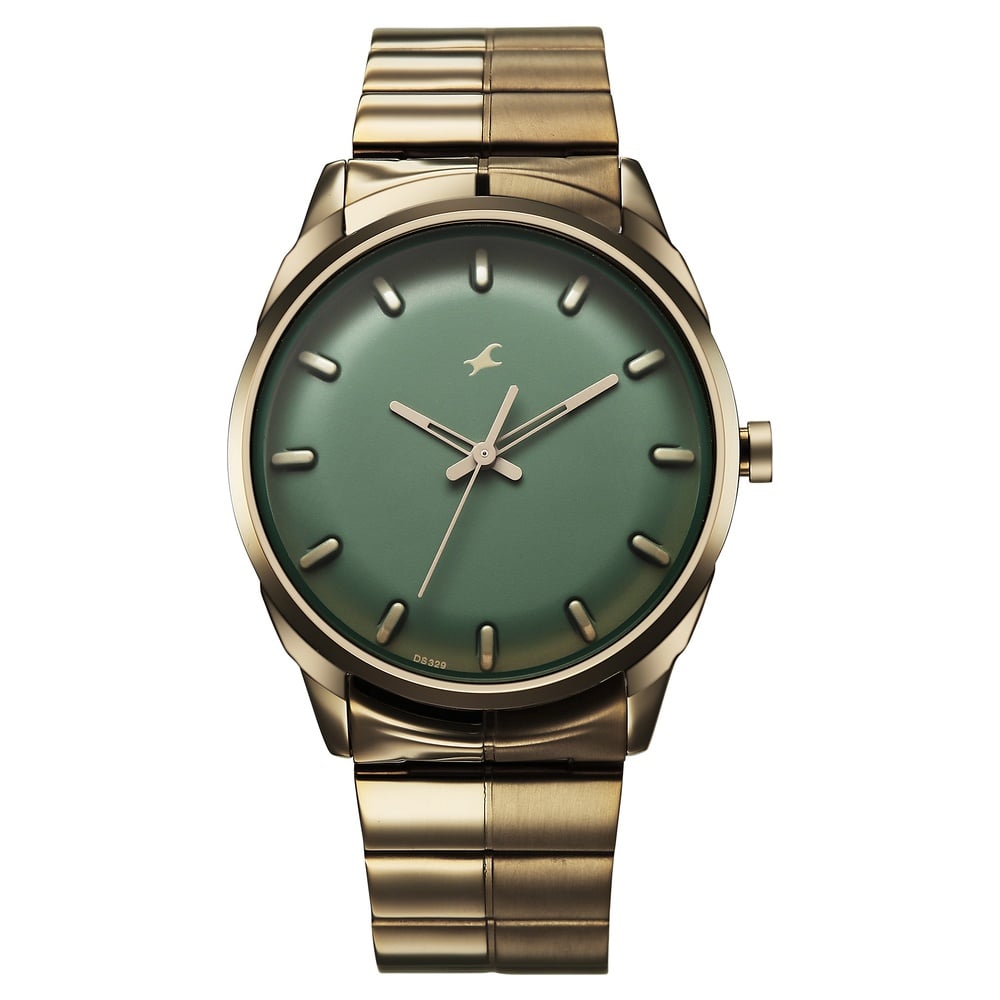 Fastrack Chrome K Quartz Analog Green Dial K Chrome Stainless Steel Strap Watch For Guys