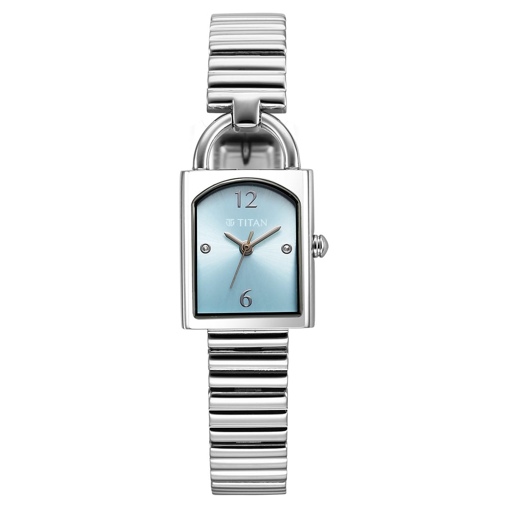 Titan Purple Metro Quartz Analog Blue Dial Silver Stainless Steel Strap Watch For Women