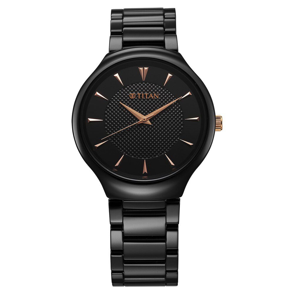 Titan Regalia Ceramics Quartz Analog Black Dial Black Color Ceramic Strap Watch For Men