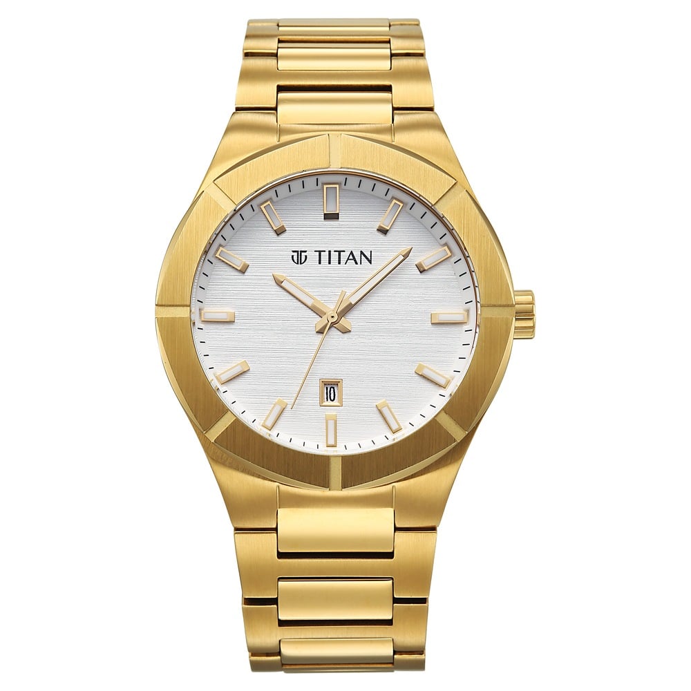 Titan Regalia Marque Analog with White Dial Gold Strap Watch for Men