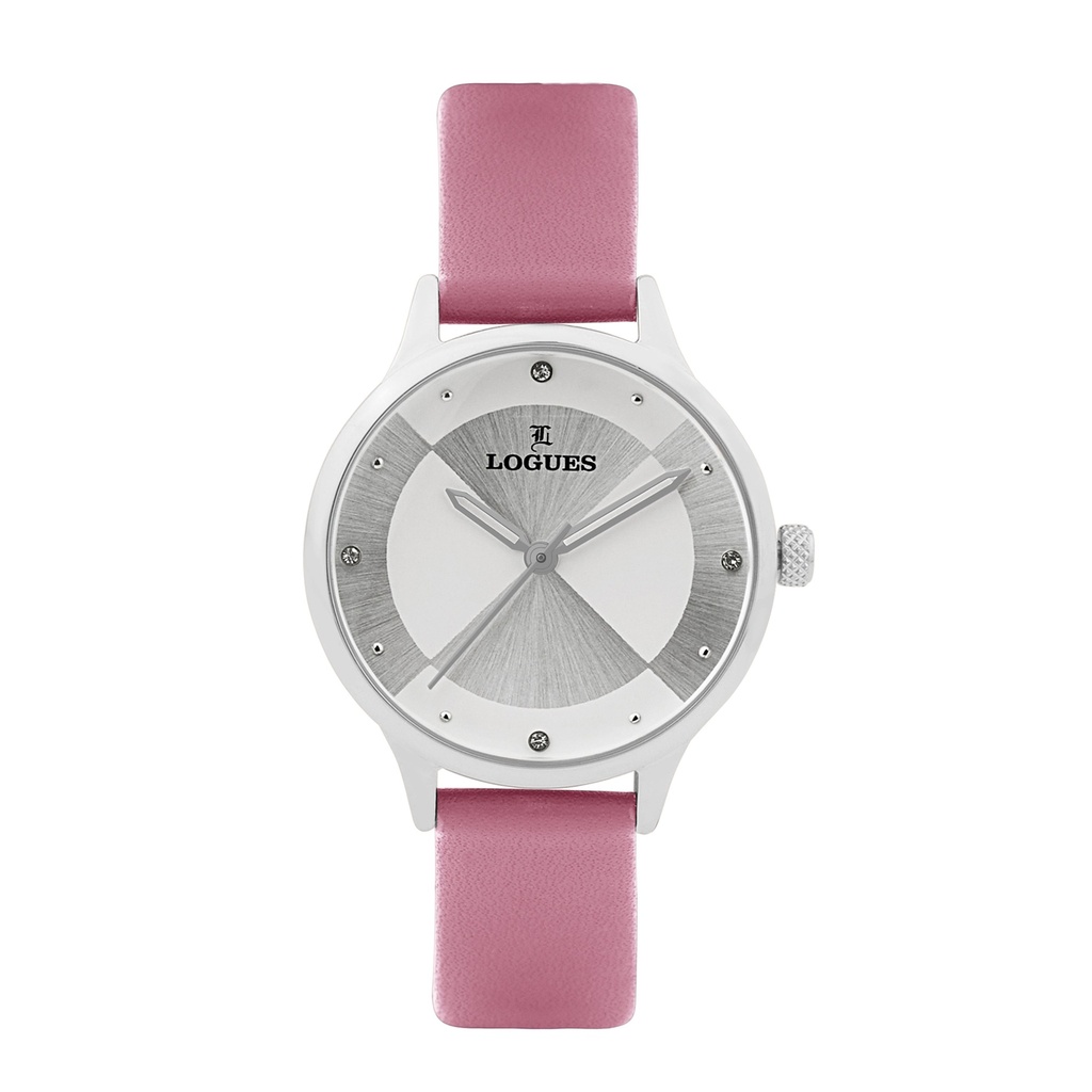 [L5121SL-71] Logues Quartz Analogue Silver Dial Pink Leather Strap Watch For Women