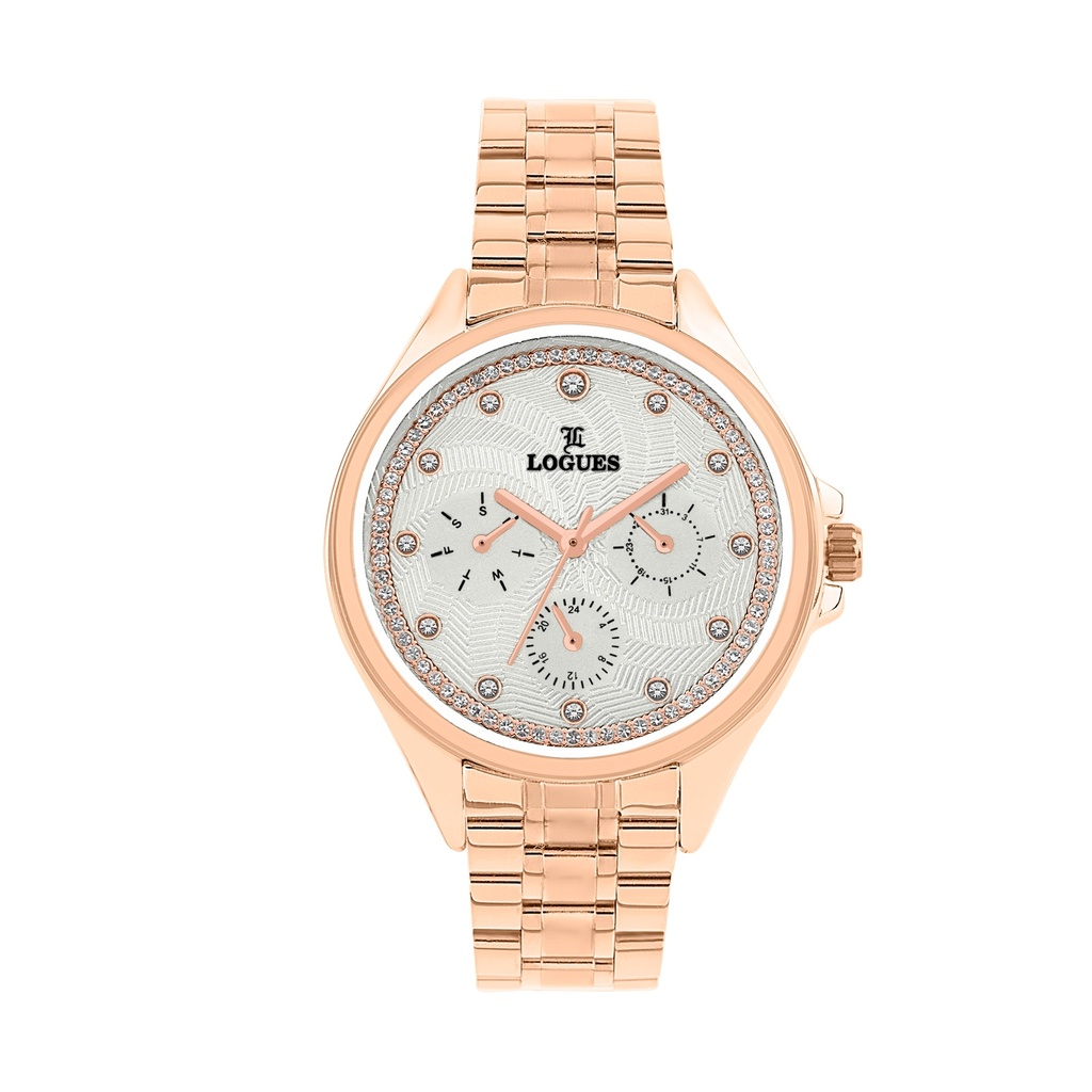 [L1721WM-02] Logues Quartz Analogue Silver Dial Rose Metal Strap Watch For Women