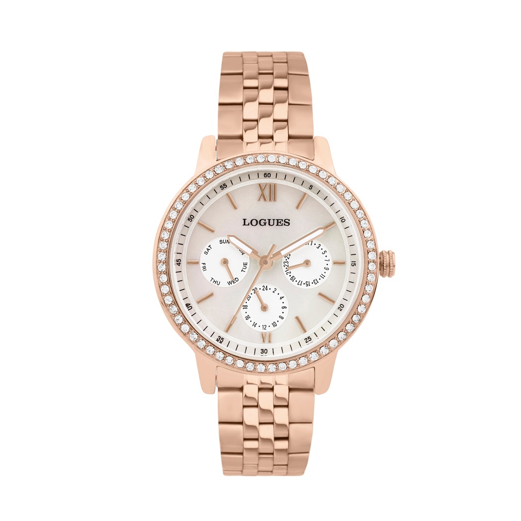 [L1724WM-02] Logues Quartz Analogue Silver Dial Rose Metal Strap Watch For Women