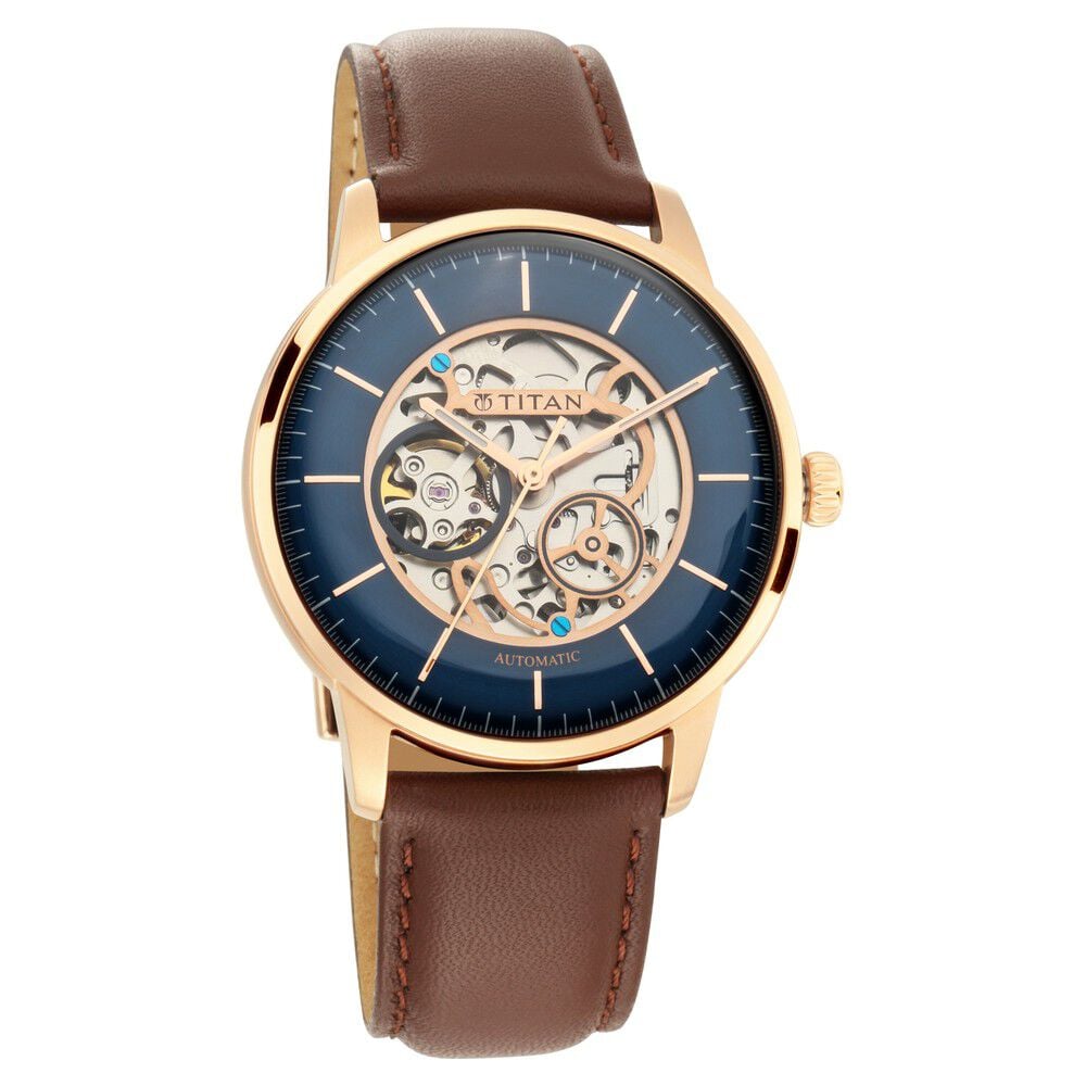 [90110WL02] Titan Automatics Blue Dial Automatic Leather Strap watch for Men