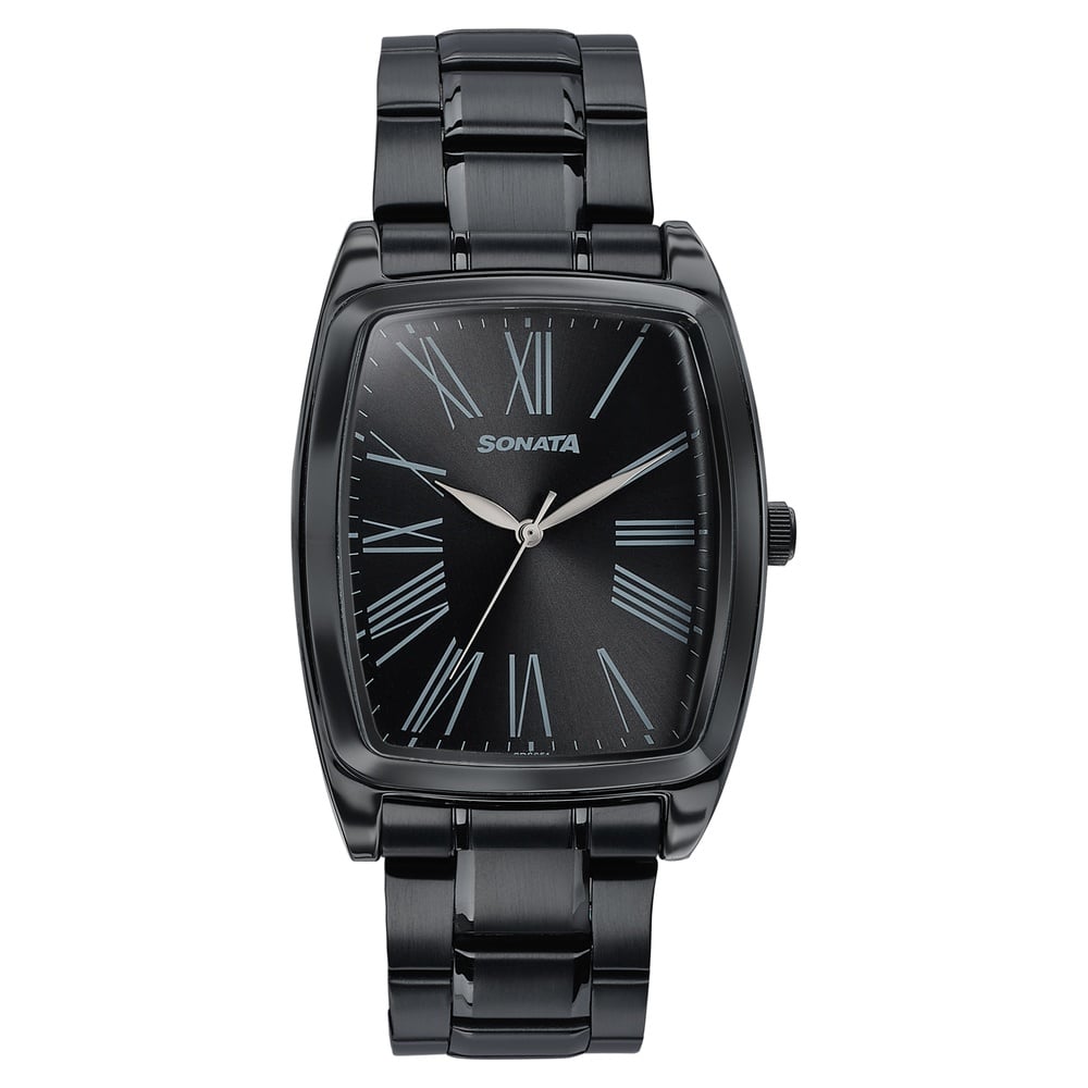 Sonata Ascent Black Tonneau Watch for Men