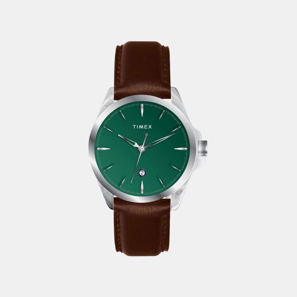 Timex Trendline Men Quartz Green Dial Analog Leather Watch TWTG12700