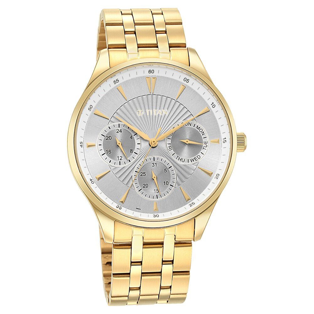 [90127YM04] Titan Opulent Silver Dial Multifunction Watch for Men