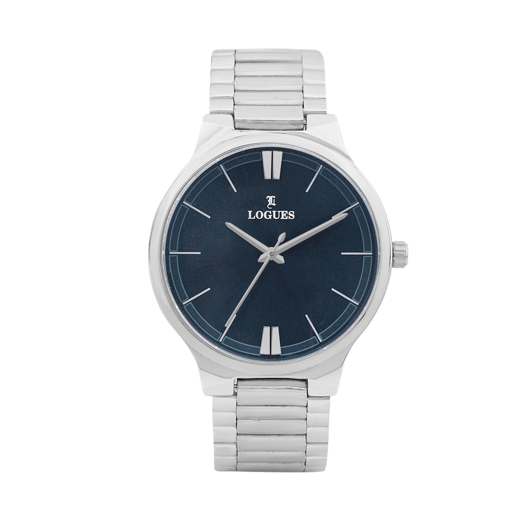 Logues Quartz Analogue Blue Dial Steel Metal Strap Watch For Men