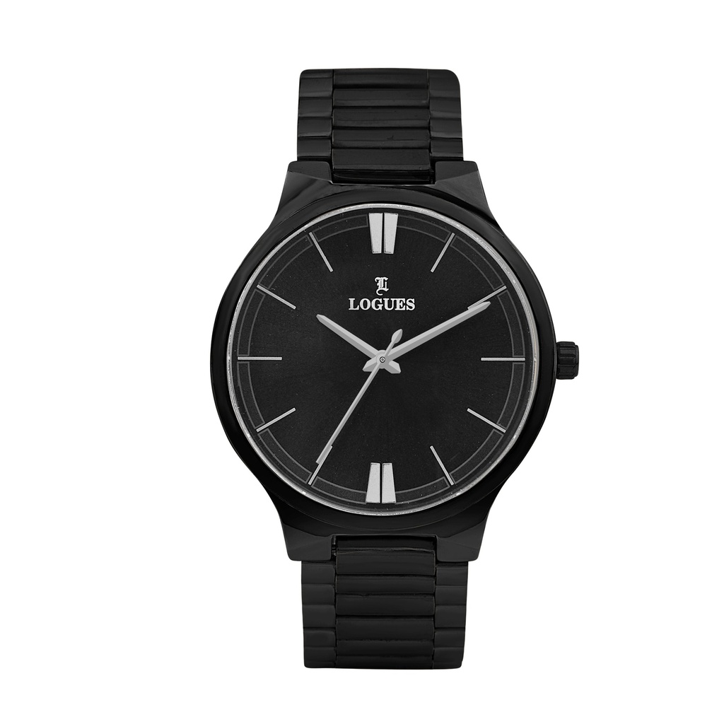 Logues Quartz Analogue Black Dial Black Metal Strap Watch For Men