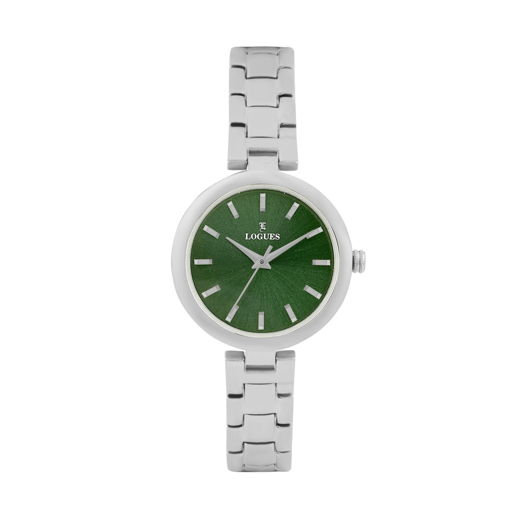 Logues Quartz Analogue Green Dial Steel Metal Strap Watch For Women