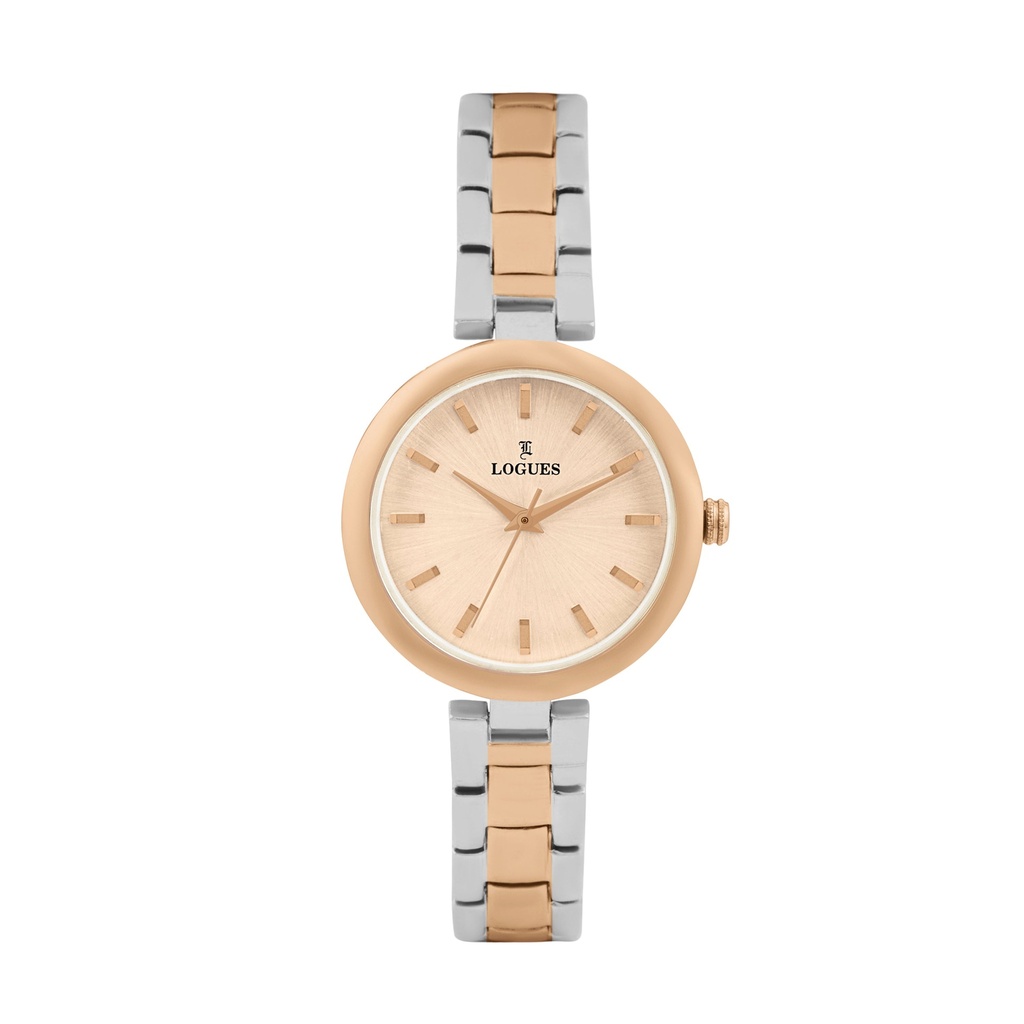 Logues Quartz Analogue Rose Dial Rose Dual Tone Metal Strap Watch For Women
