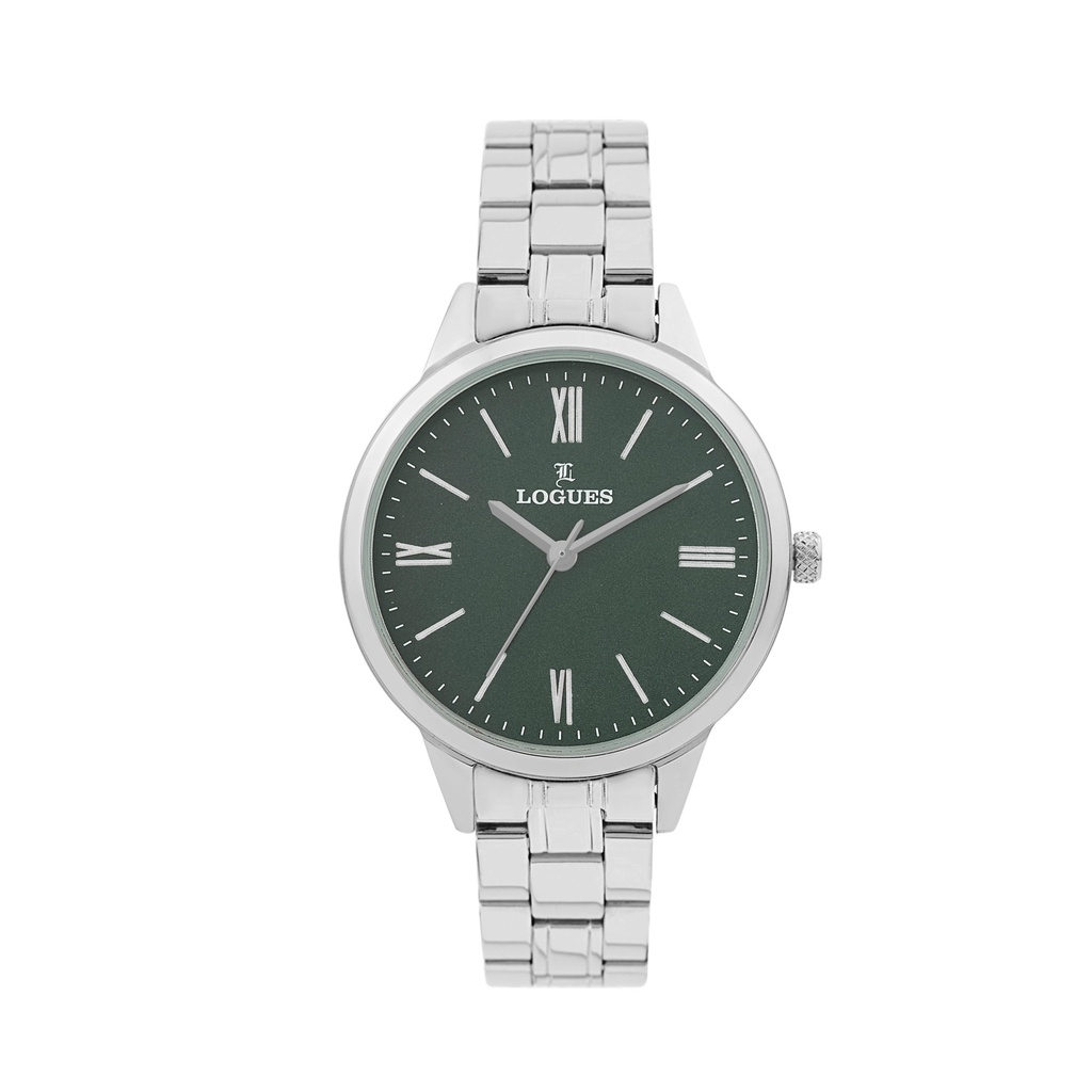 Logues Quartz Analogue Green Dial Steel Metal Strap Watch For Women